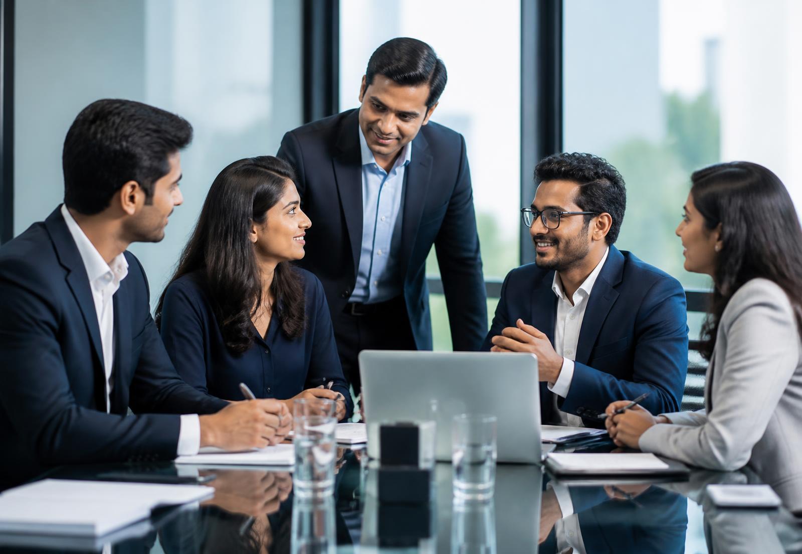 Recruitment consultants meeting with a client team in Gurugram